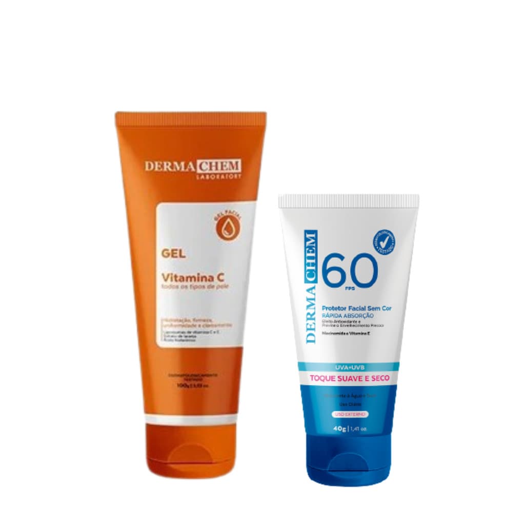 Kit Anti Idade Skincare Vitamina C Dermachem Protetor Solar e Gel Facial