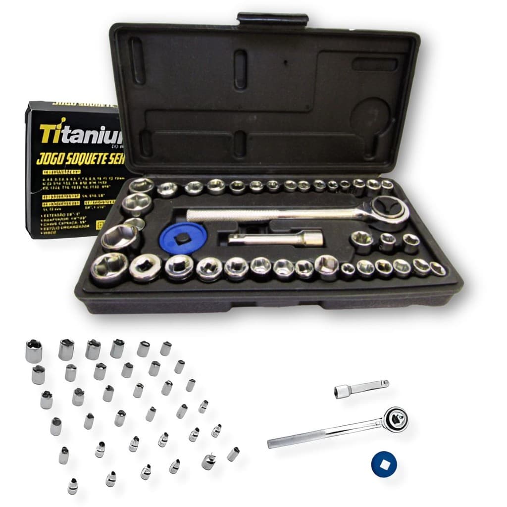 Kit Chaves Jogo Catraca Reversível Soquetes 40 Peças Maleta Titanium