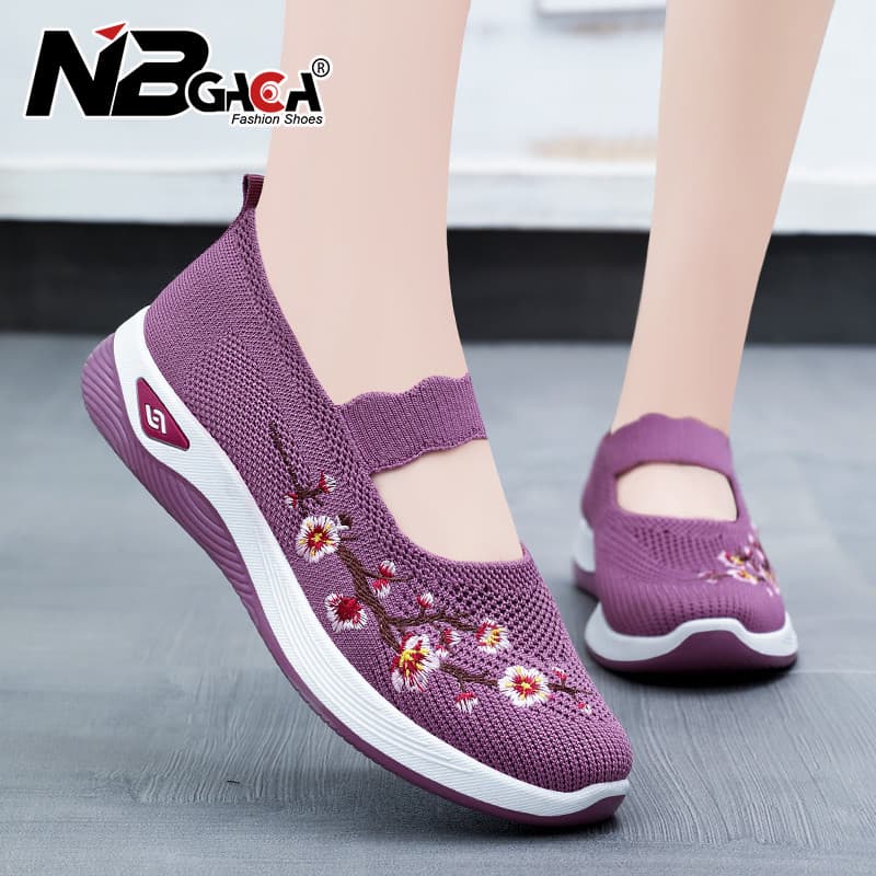 Tênis Feminino Novo Casual Confortável Respirável Resistente Ao Desgaste Sapatos De Caminhada Com Bordado De Flores Da M