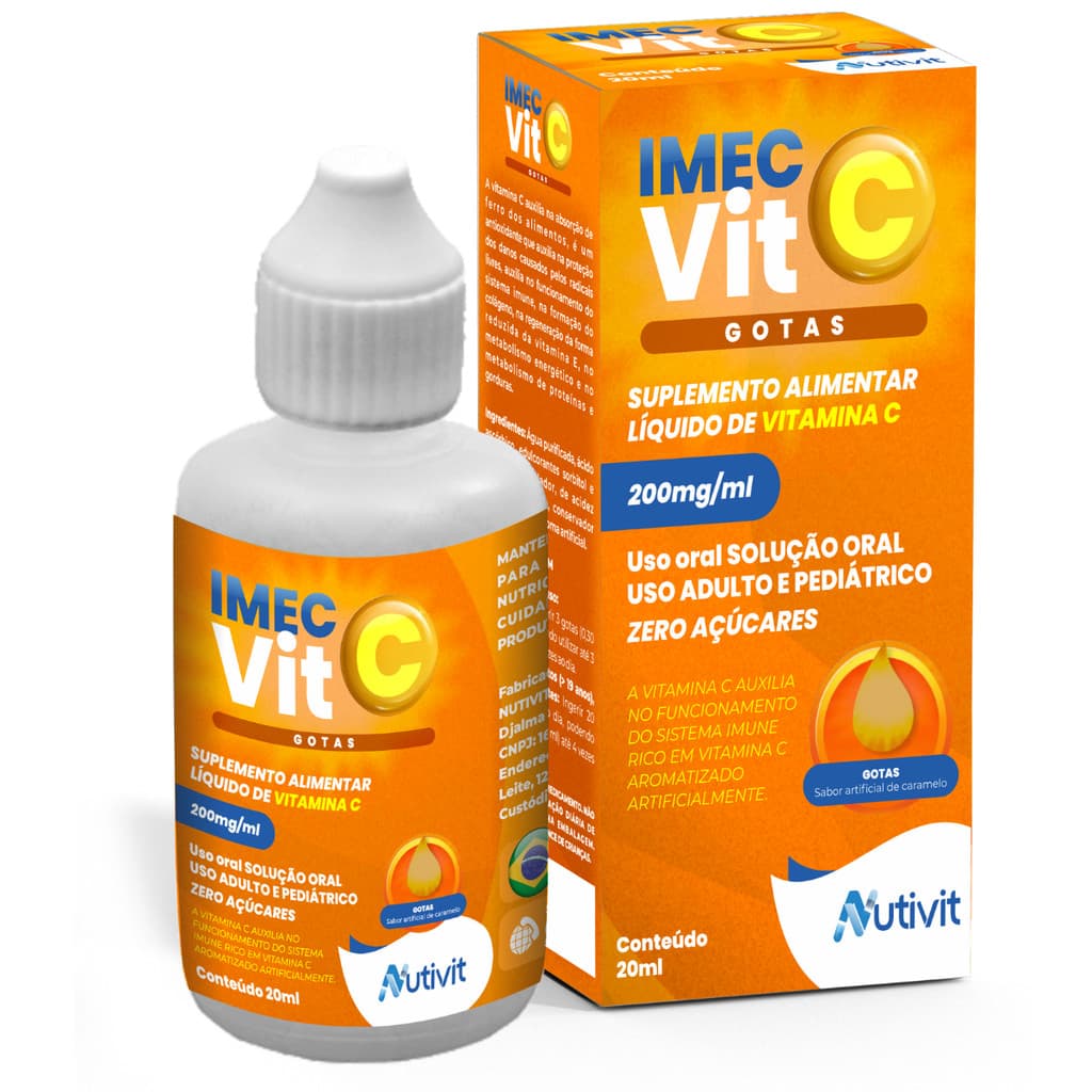 Vitamina C em gotas 200mg/ml 20ml Imec Vit C Sabor Laranja