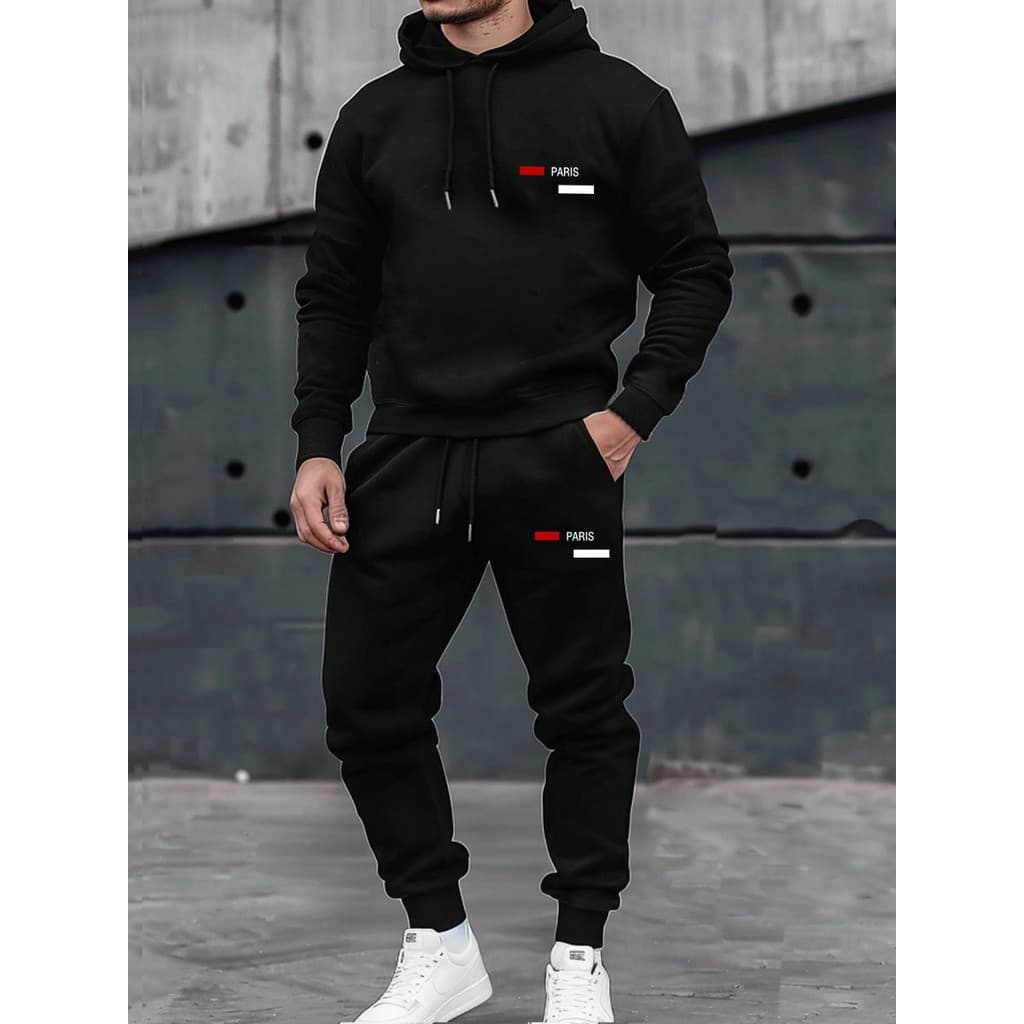 Conjunto de Moletom com Capuz e Calça Estampada com Letras para Homens, com Cordão, Conjunto de Moletom, Letras, Saída