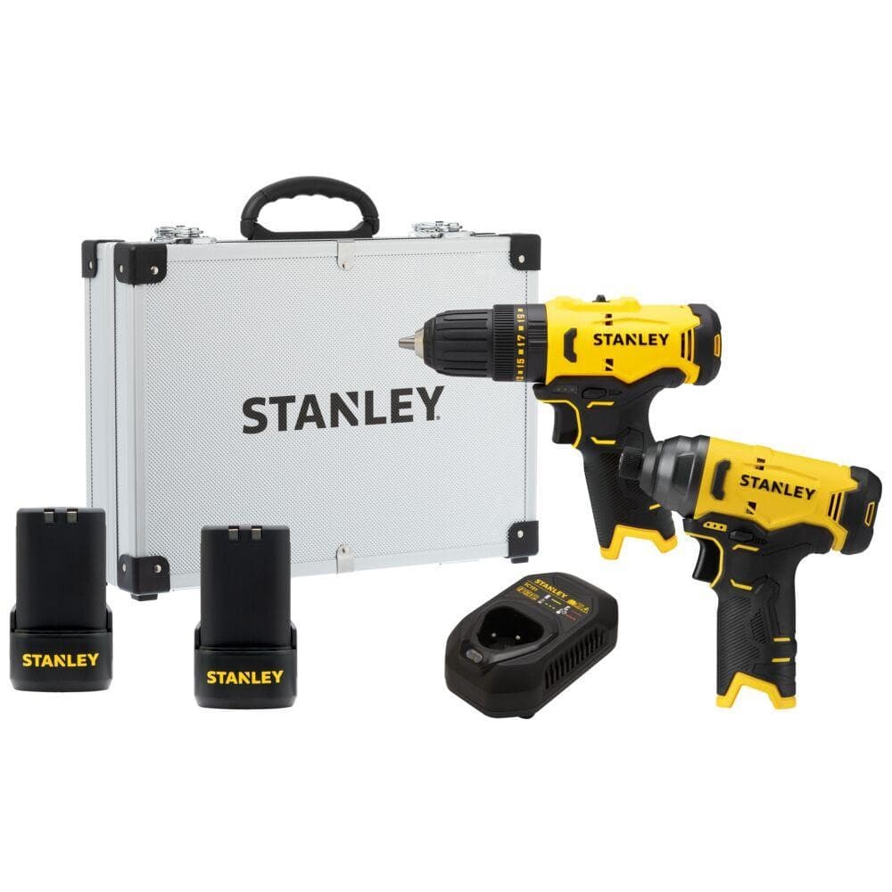 Combo Parafusadeira Furadeira + Parafusadeira de Impacto STANLEY SCHI10D2FK Com 2 Baterias e Maleta