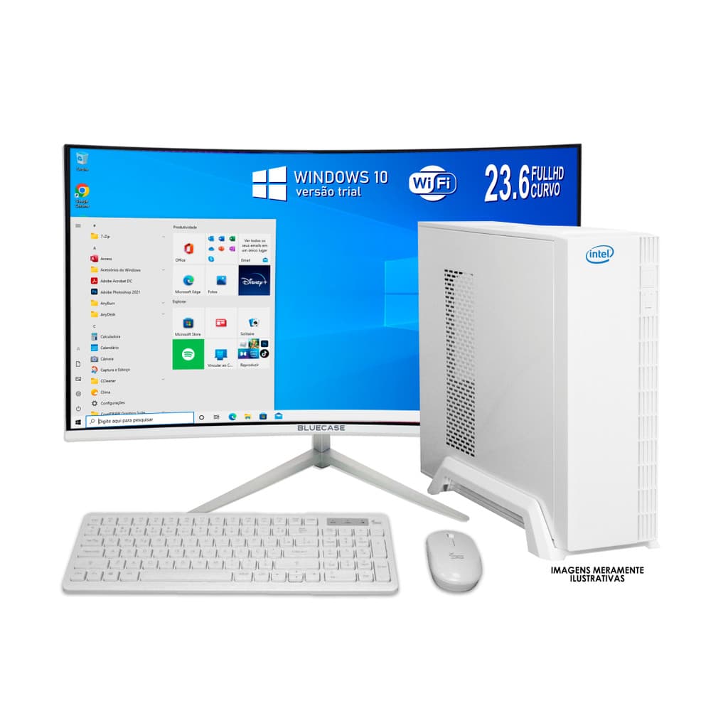 Computador Pc Slim Intel I5 6ªGeração 16gb Ram Ssd 480GB Teclado Mouse Sem fio Monitor Led 23" Wifi Branco Bivolt