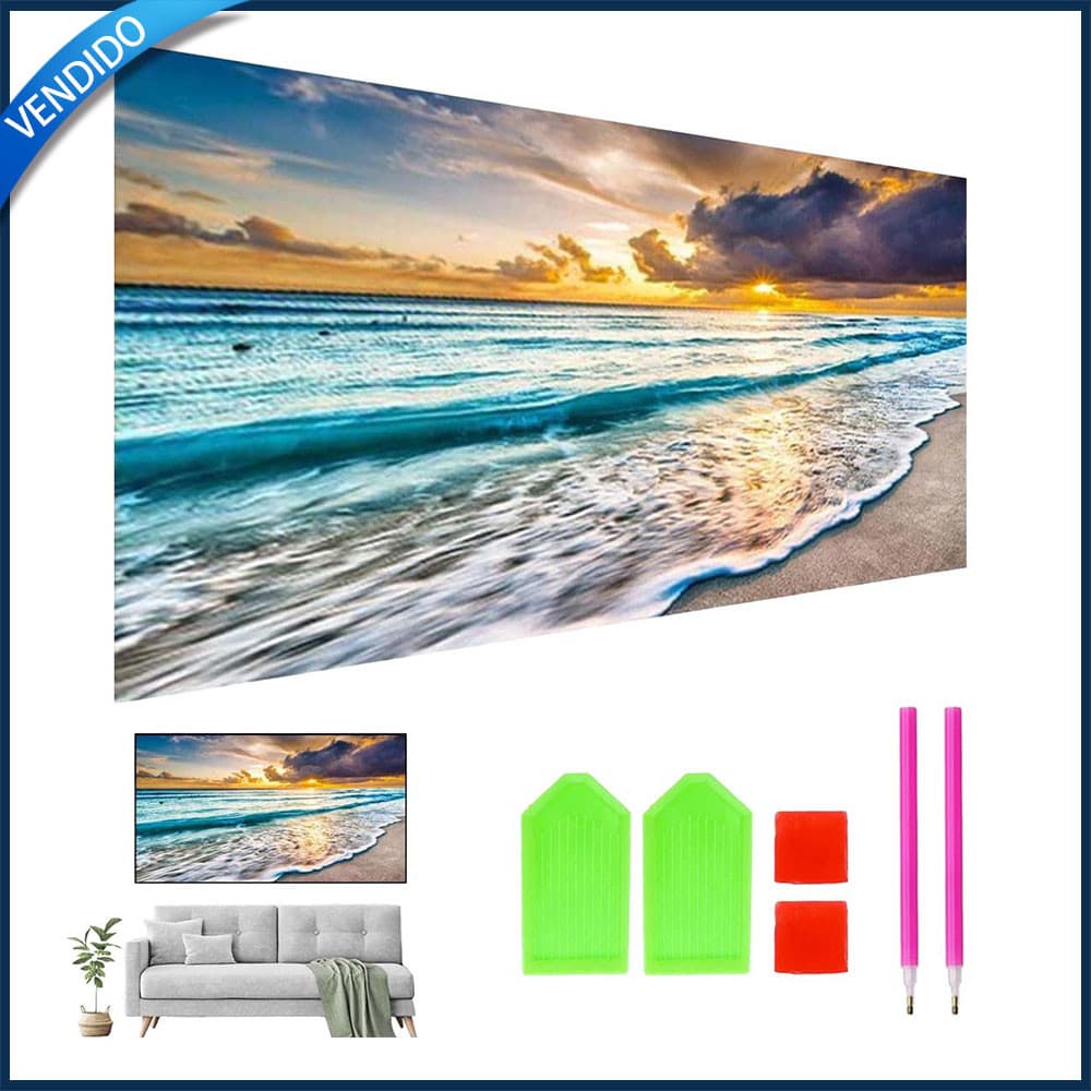 Conjunto de pintura de diamante 5D Pintura de arte de diamante à beira-mar ao pôr do sol 70x40cm