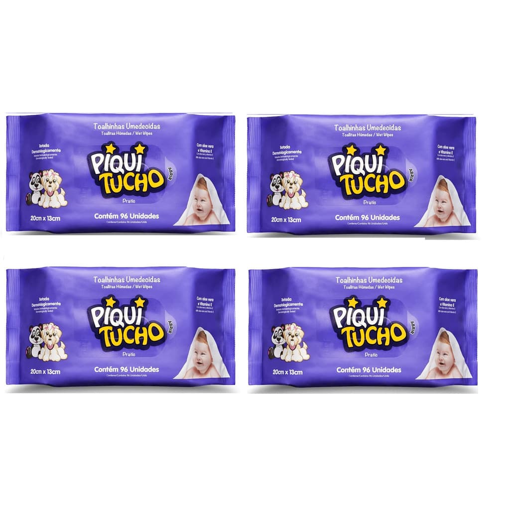Kit 4x Toalhas Umedecidas Piquitucho Pratic 96 UN