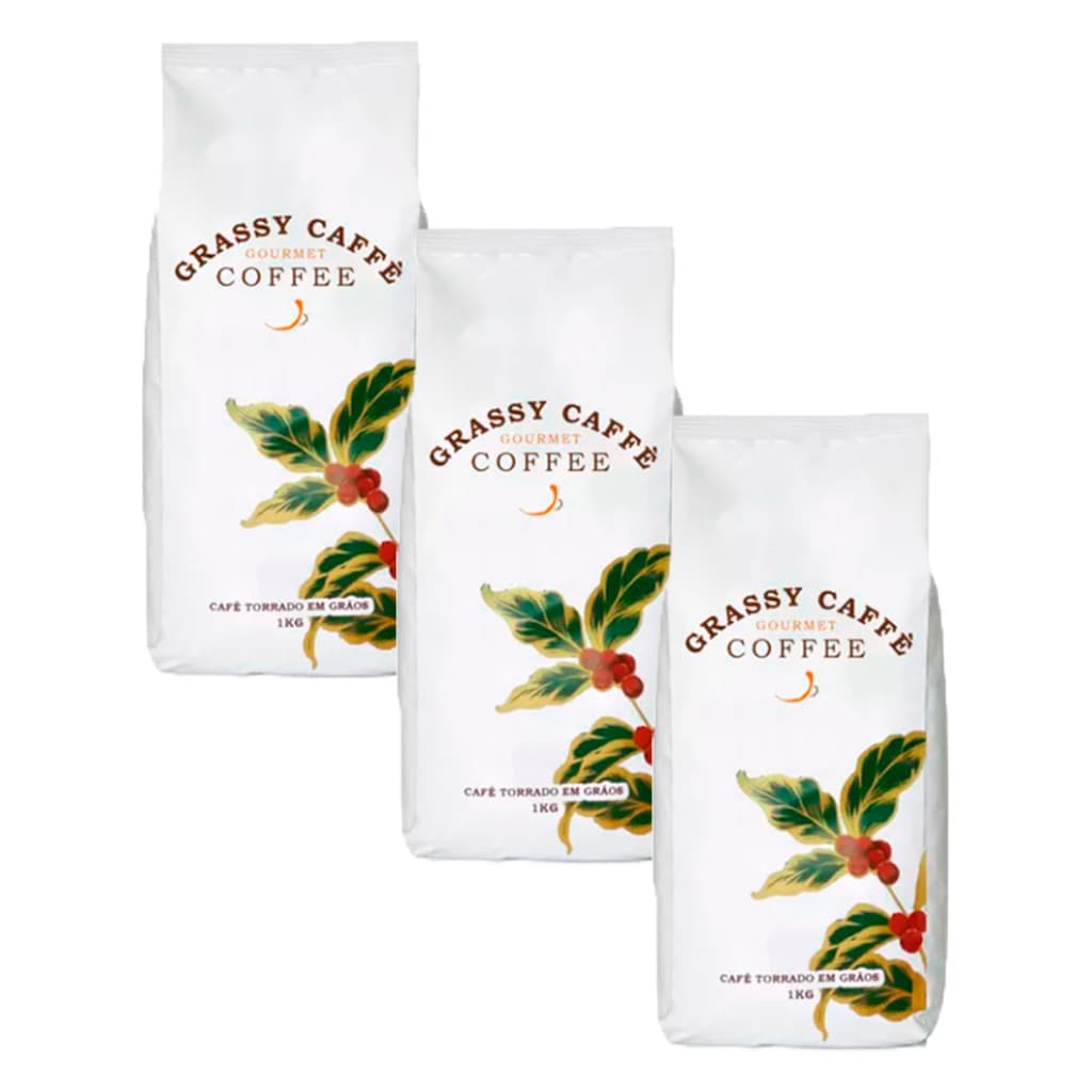 Kit 3 Pacotes de Café Gourmet Grassy Caffè - 1 Kg Em Grãos