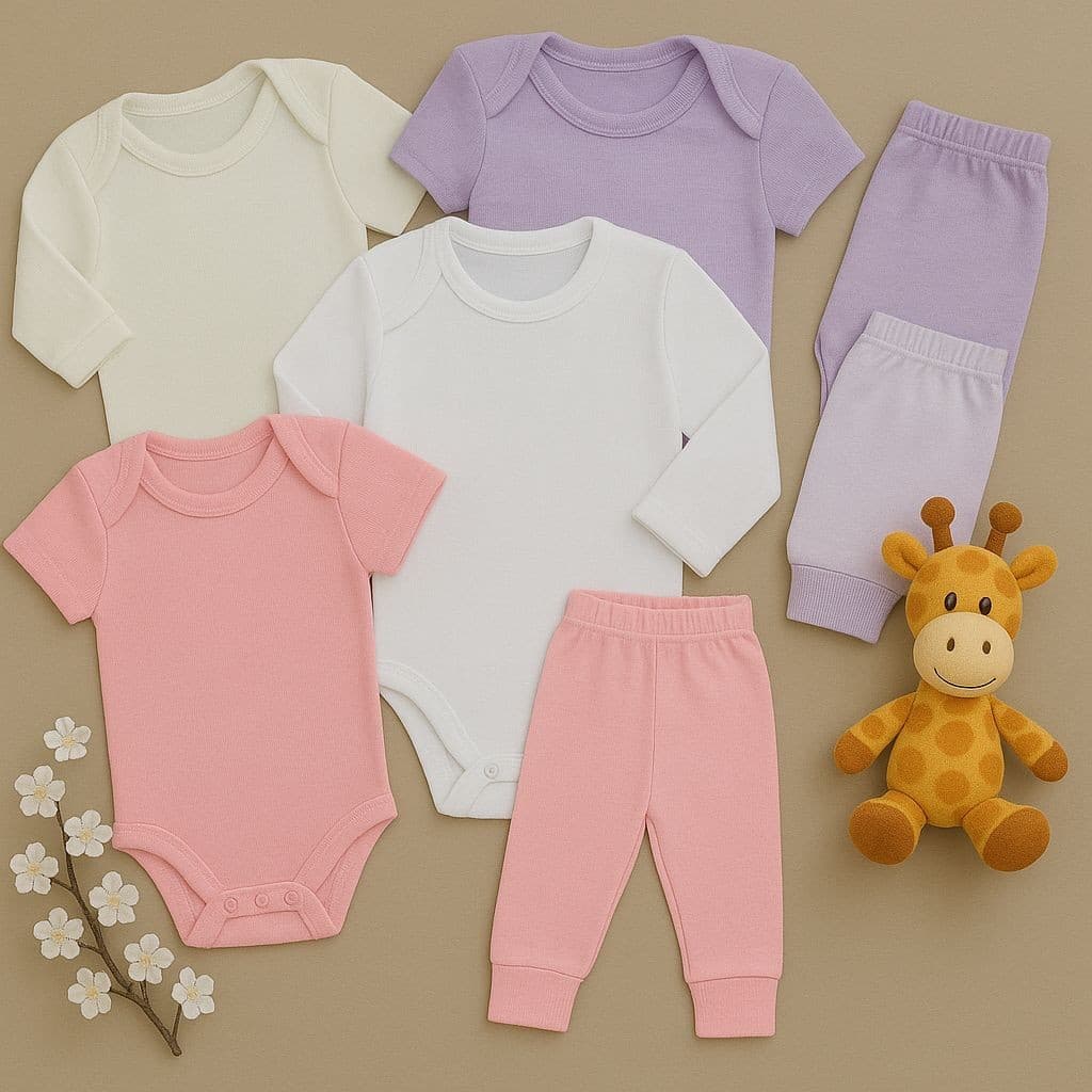 Kit 6 Peças Body Manga Longa e Mijão de Bebê Menina Menino Calça Enxoval de Bebê