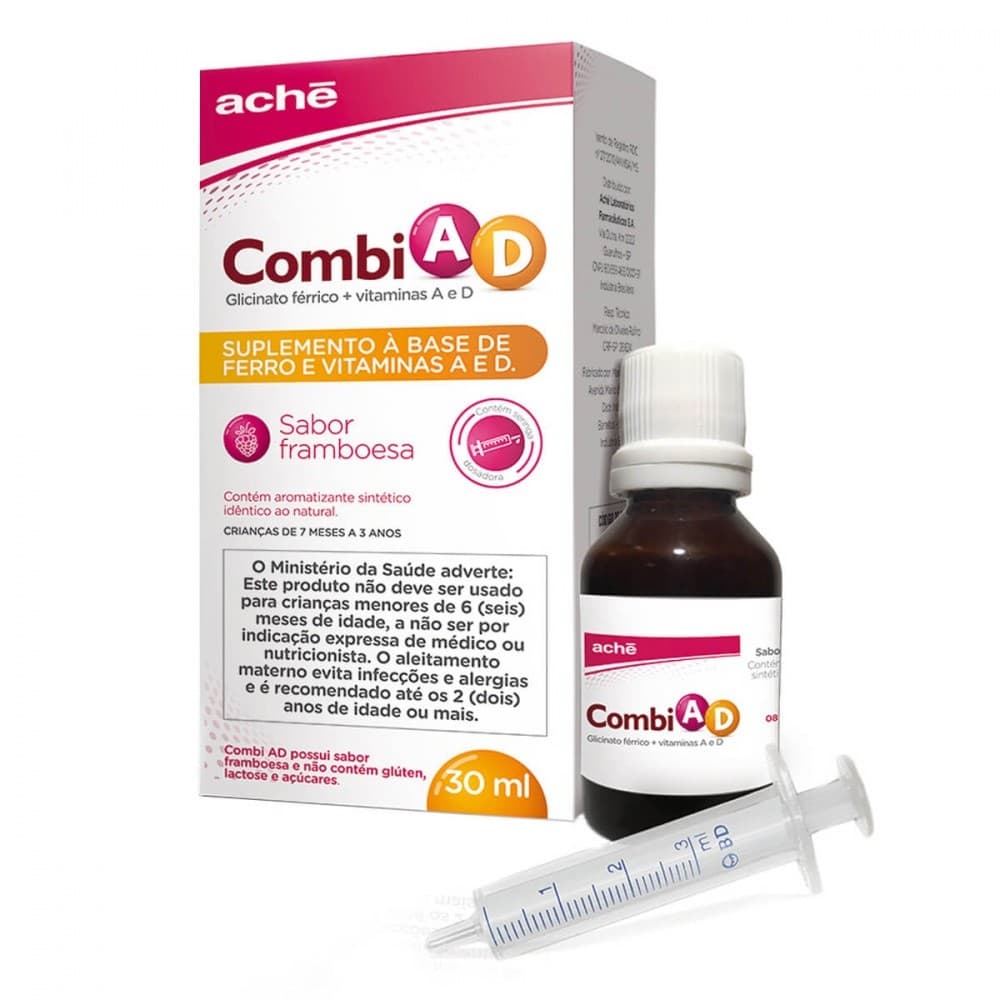 Combi AD – Suplemento Infantil com Ferro, Vitamina A + D | 30mL | Framboesa