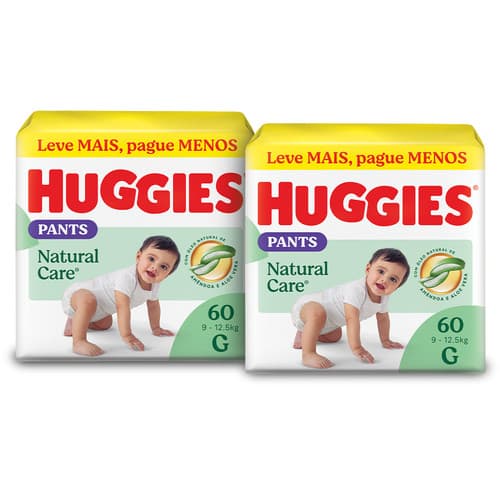 Kit 2 - Fralda Premium Pants Huggies Natural Care G 60 Un