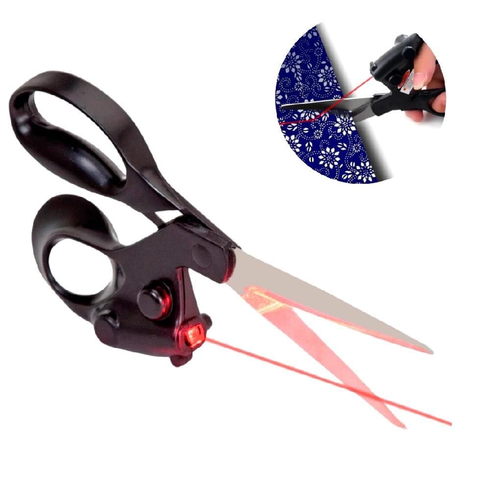 TESOURA COM MIRA LASER GUIA CORTE TECIDOS PATCHWORK ARTESANATO PAPEL RAIO PRECISAO MULTIUSO COSTURA