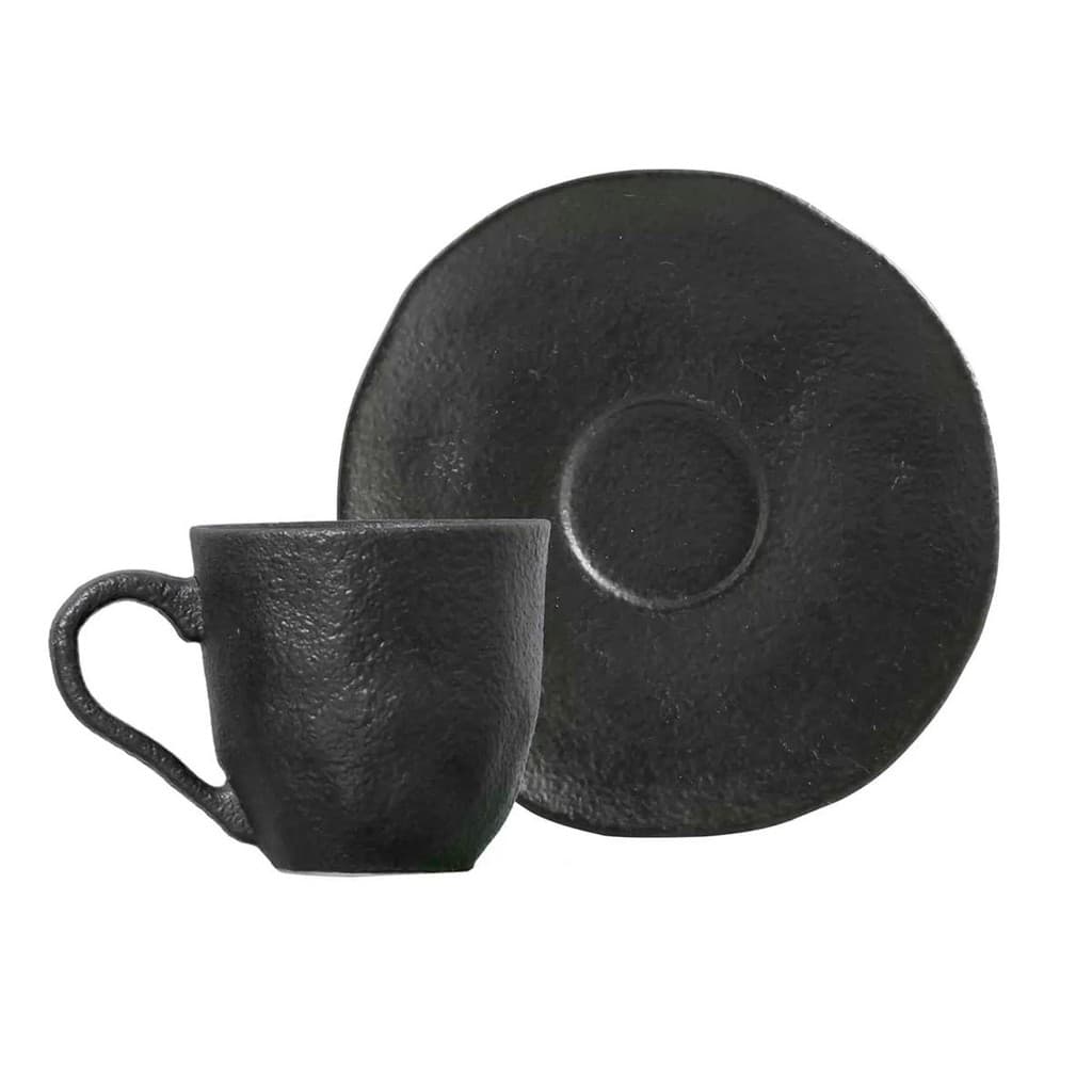 Xícara Café Pires Cerâmica Orgânico Carbon Preto 100ml 1 Unid