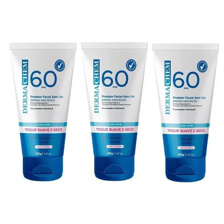 Kit 3 Protetor Solar Facial Suave Fps60 Vitamina E Dermachem