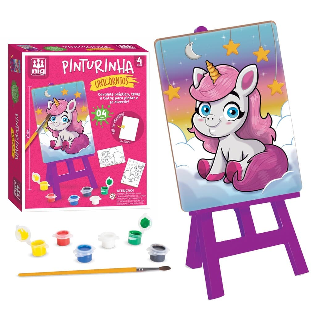 Brinquedo Educativo Nig Brinquedos Infantil Kit Pinturinha Unicórnio Com Tintas E Cavalete