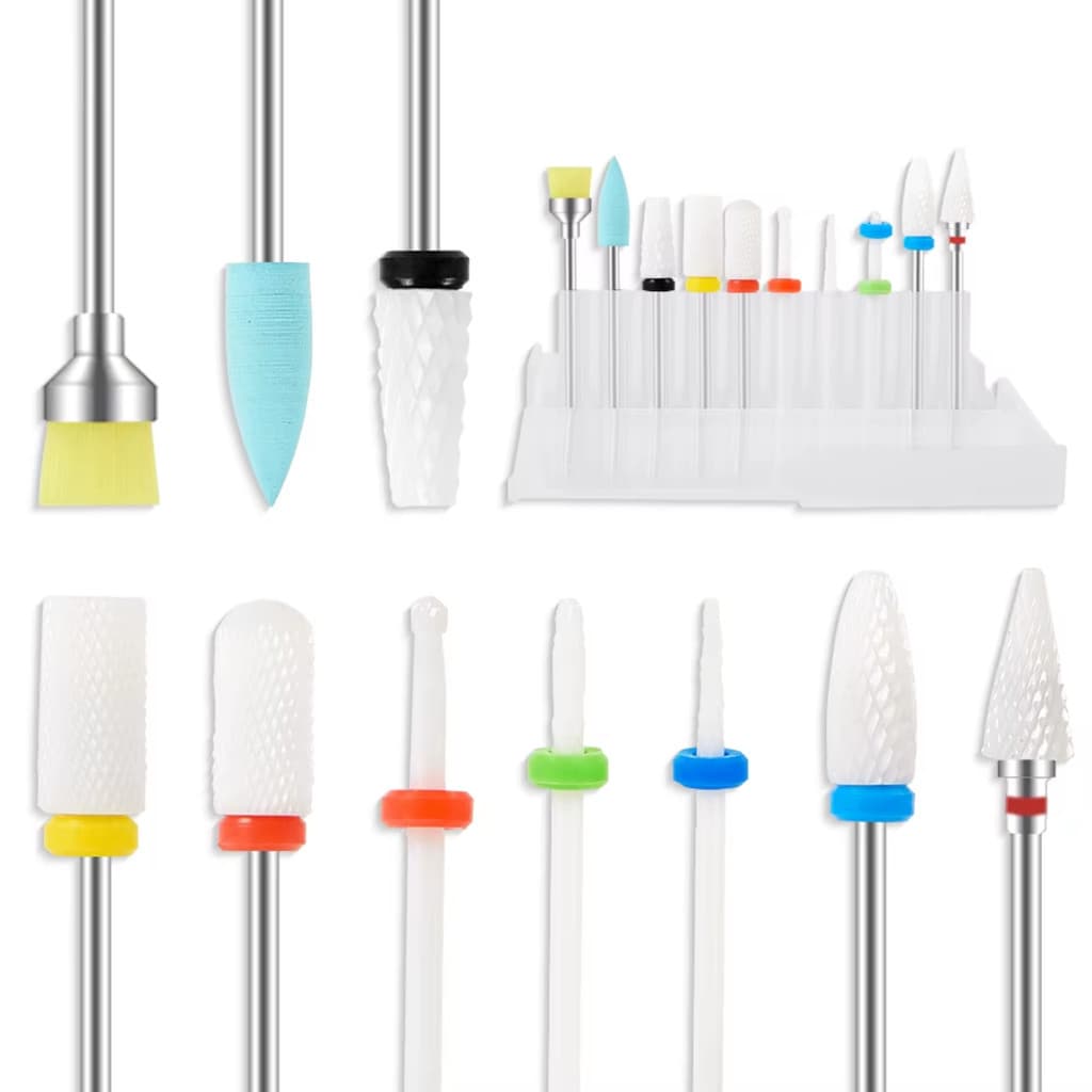 Kit 10 Brocas Cerâmica Polidora Escovinha Caixa Suporte Broca Unhas Gel Alongamento Manicure  Russa