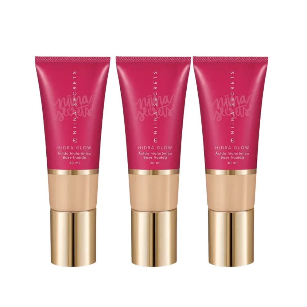 Kit 3 Base Líquida Cor 05 Niina Secrets Hidra Glow Eudora Média Cobertura 30ml