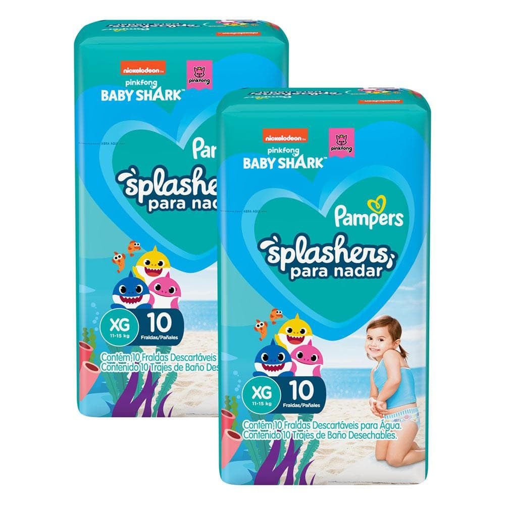 Kit 2 Fraldas Pampers para Água Splashers Baby Shark XG com 10 un cada