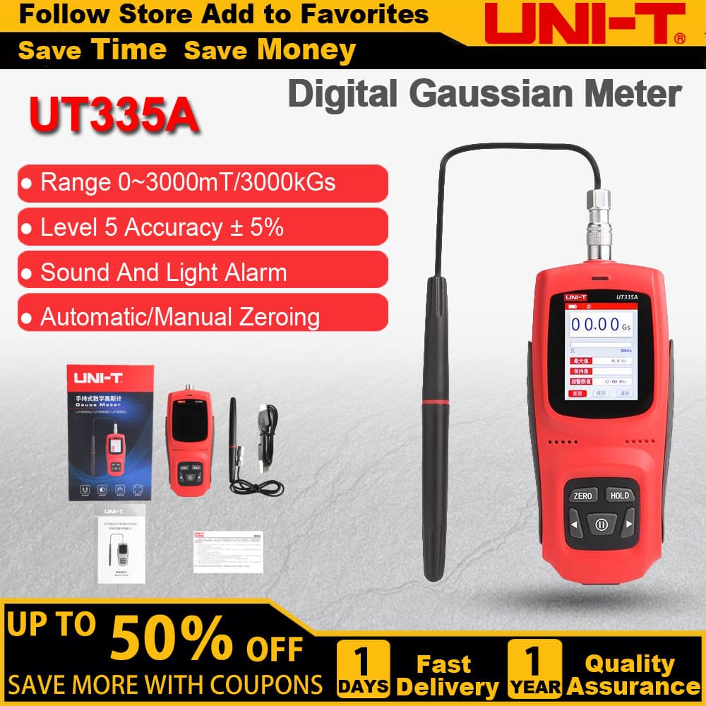 UNI-T UT335A Ímã Permanente Medidor Gauss Portátil Digital Tesla De Fluxo Magnético Superfície Campo 5 % Precisão