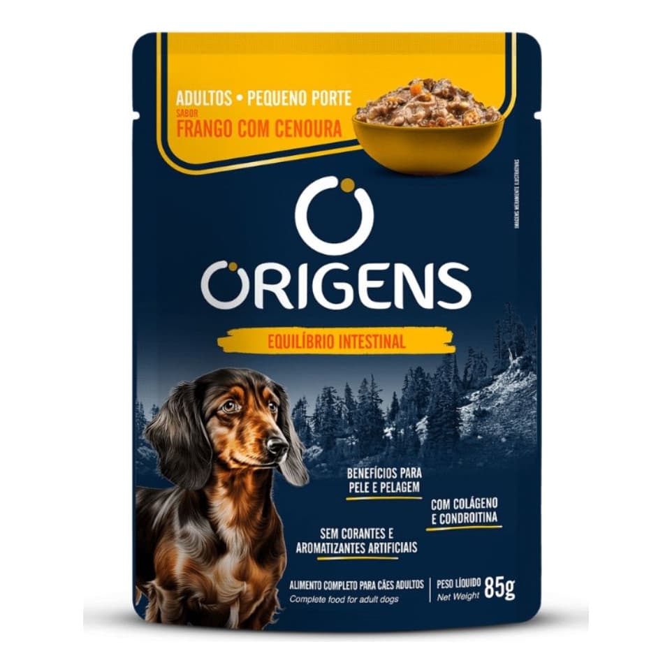 Sachê Origens Para Cães Adulto Pequeno Frango 85g 12un