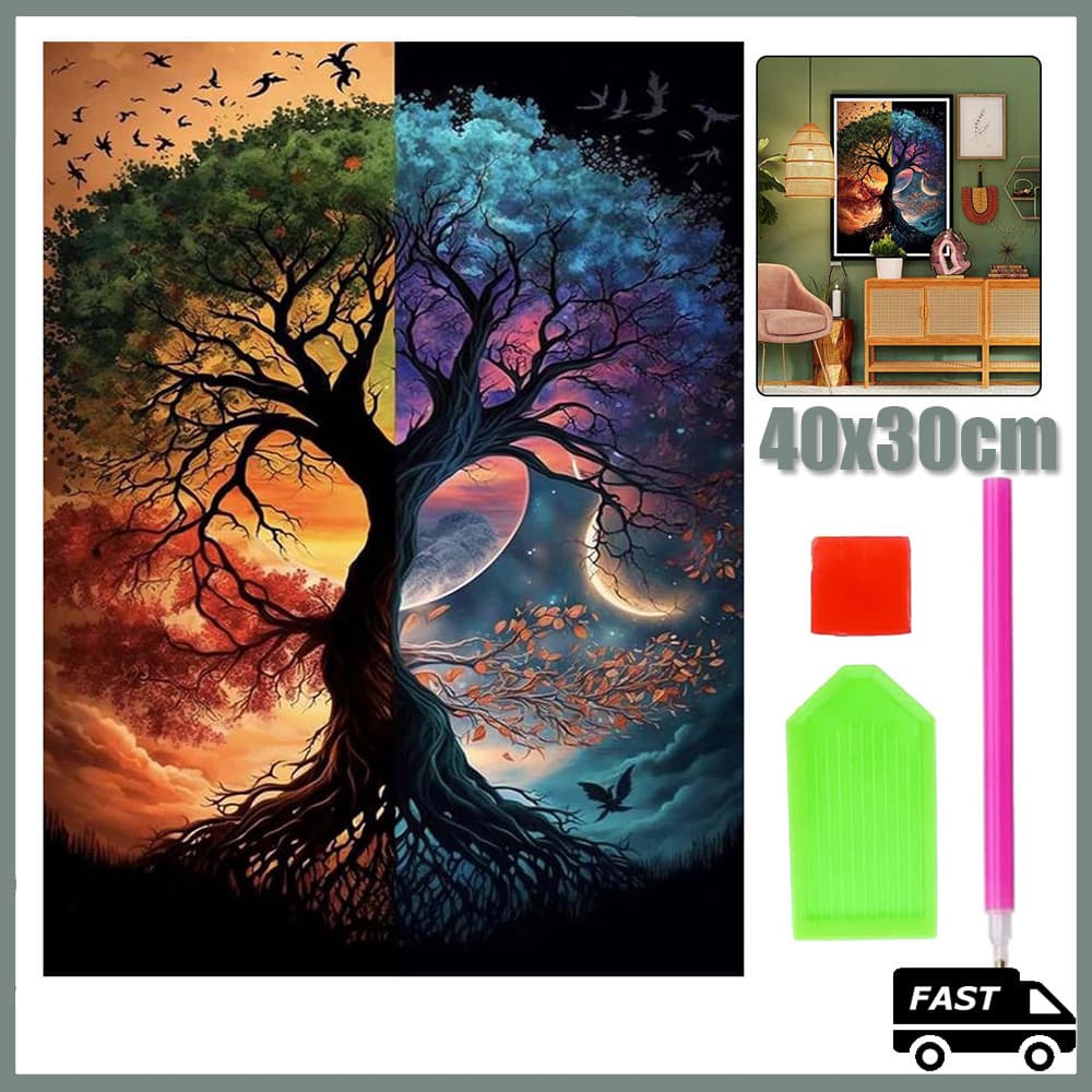 5D DIY Pintura Diamante Bordado Arte Em Tela Artesanato Artesanal Lazer Decoração De Parede Árvore da Vida 40x30cm