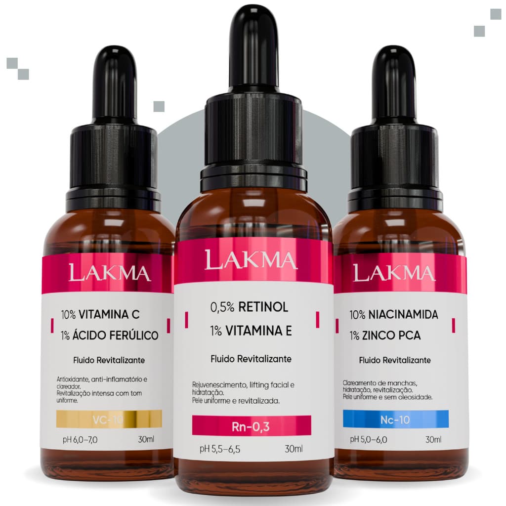 Kit 3 Séruns Vitamina C + Retinol + Niacinamida Lakma 30ml Cada Skincare