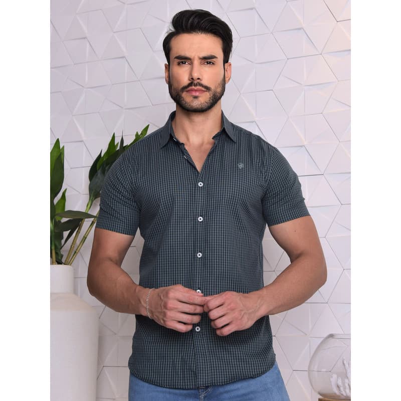 Camisa Social Masculina Micro Xadrez Slim Tendencia Moda Masculina Premium Estilo Conforto Oferta
