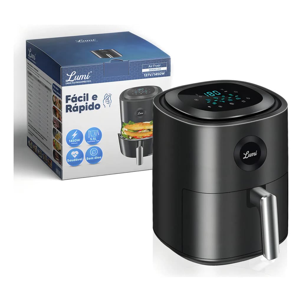 Fritadeira digital  Elétrica Sem Óleo Lumi Air Fryer 5,5L 220V – Saudável, Potente e Moderna