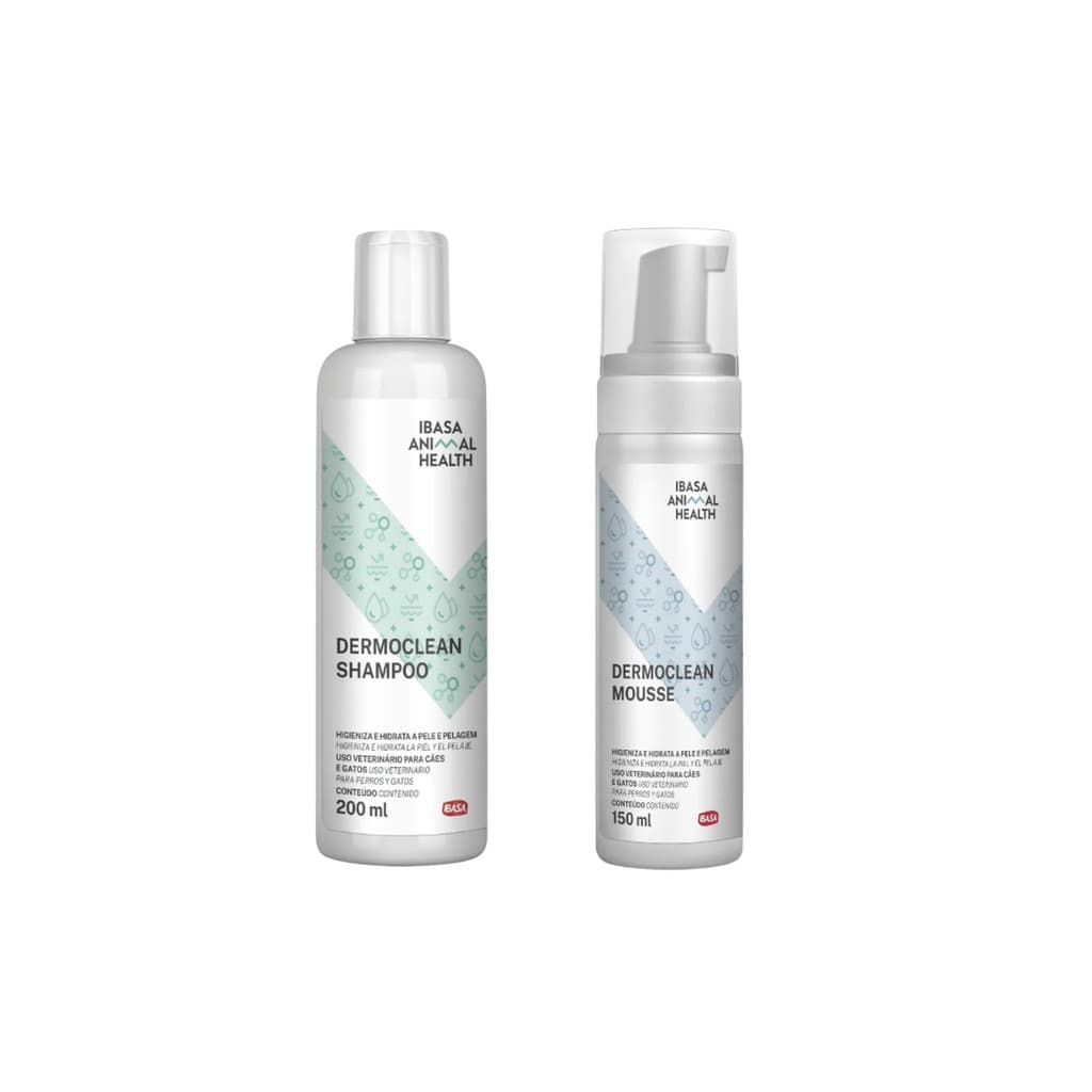 Kit Shampoo 200ml + Mousse Dermoclean Higienizador e Hidratante Pele Sensível Cães e Gatos 150ml Ibasa