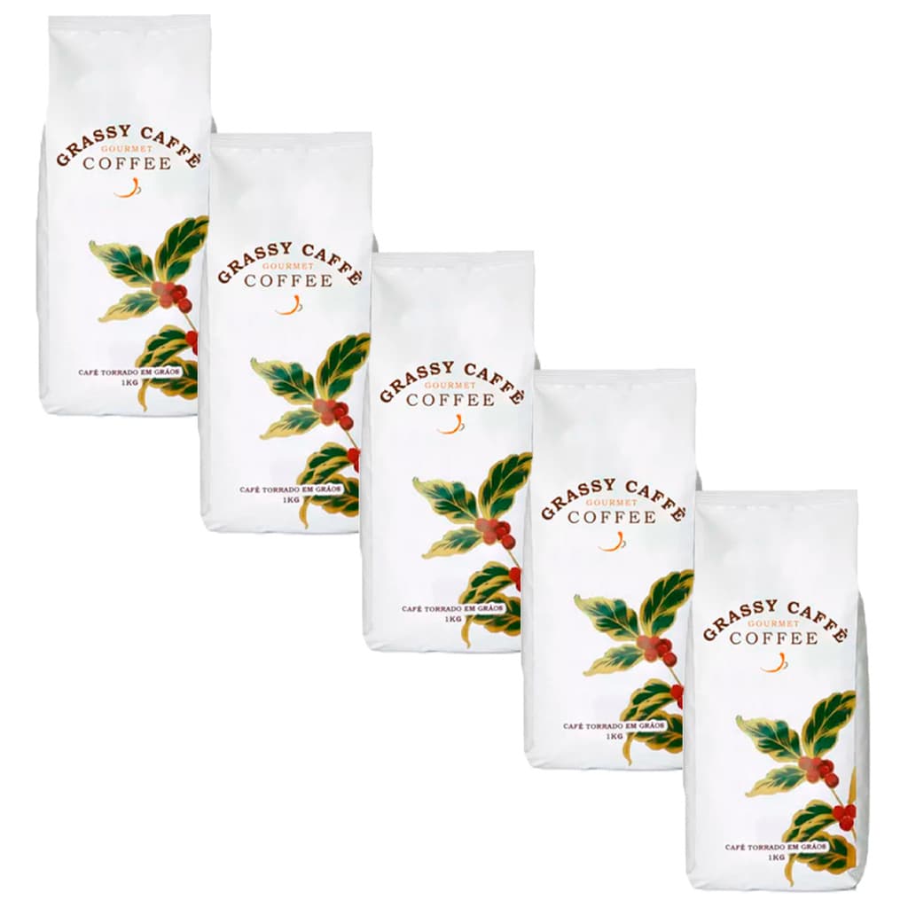 Kit 5 Pacotes de Café Gourmet Grassy Caffè - 1 Kg Em Grãos