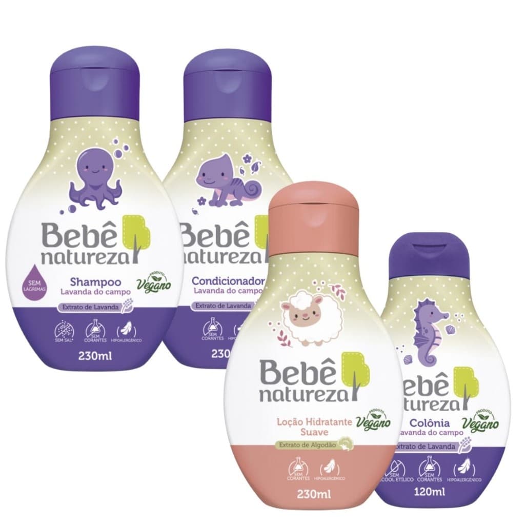 Kit Shampoo+Condicionador +Loção Hidratante+Colônia Linha Lavanda Bebê Natureza