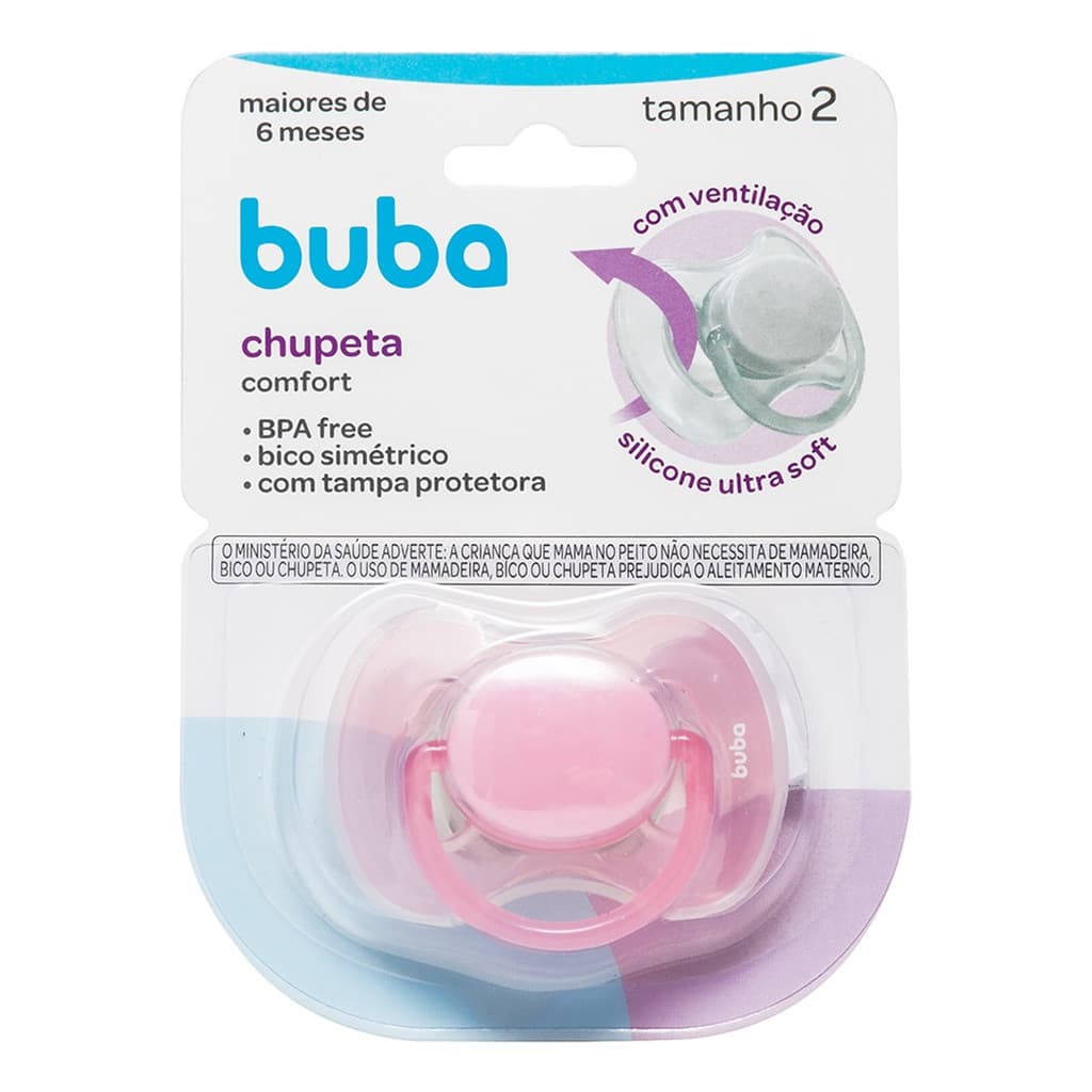 Chupeta Buba Comfort Com Tampa Protetora Tam 2 +6m Rosa