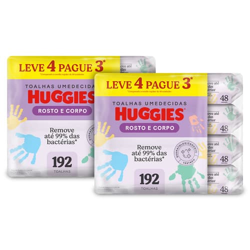 Kit 2 - Lenços Umedecidos Huggies Rosto e Corpo Limpeza 4 x 48 Un