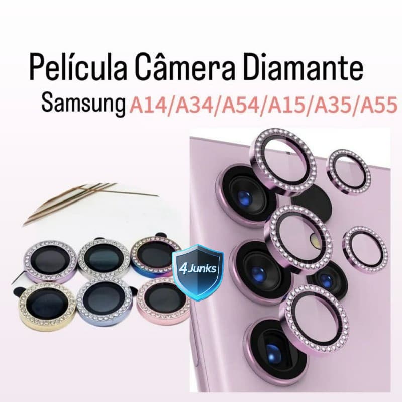 Kit (3 Pcs) Película De Câmera STRASS Diamante Samsung A14 A24 A34 A54 A15 A35 A55
