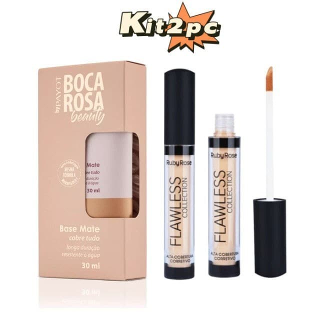 NOVO Kit Base Líquida Matte Perfect By  e Corretivo Líquido Flawless ruby rose