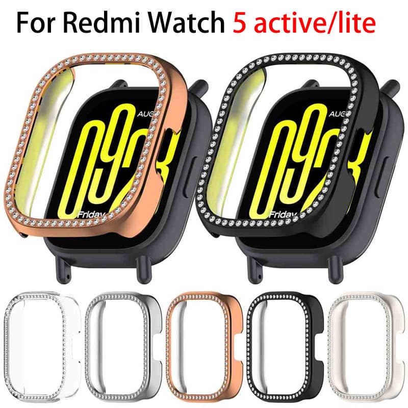 Capa Bling Diamond Para Redmi Watch 5 Active/Lite Elegante E Brilhante PC Protetora De Cristal Oco Acessórios Smartwatch