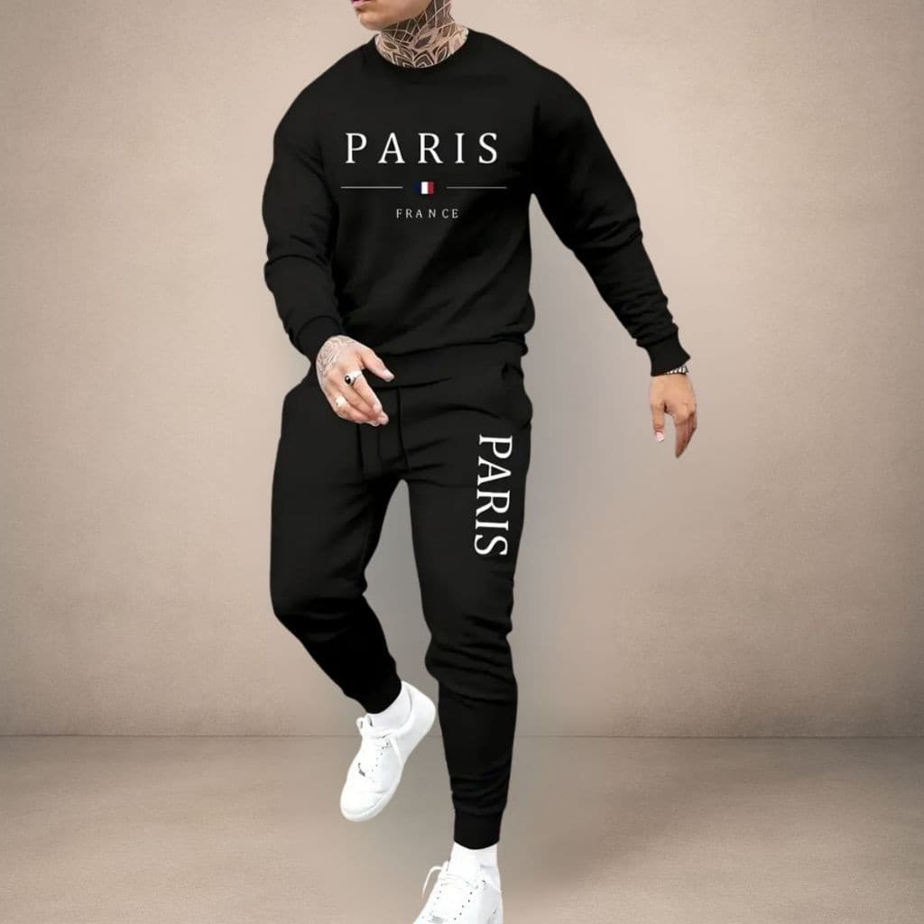 Conjunto Masculino Moletom Algodão Paris France Tendência Inverno Confortável