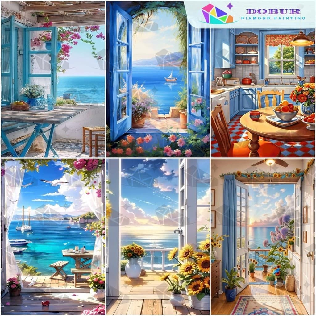 DOBUR 5D Kit De Pintura Diamante Broca Completa Redonda/Quadrada Vista Para O Mar 5D DIY Imagem Artesanal Tela Presente 