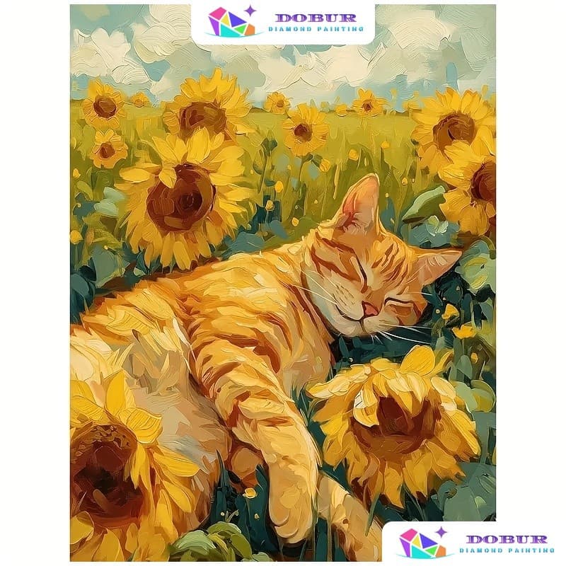 1 Conjunto De Kit De Pintura De Diamante 5D , Design De Girassol E Gato , Tela Cheia De Diamantes , Arte Em Mosaico DIY 