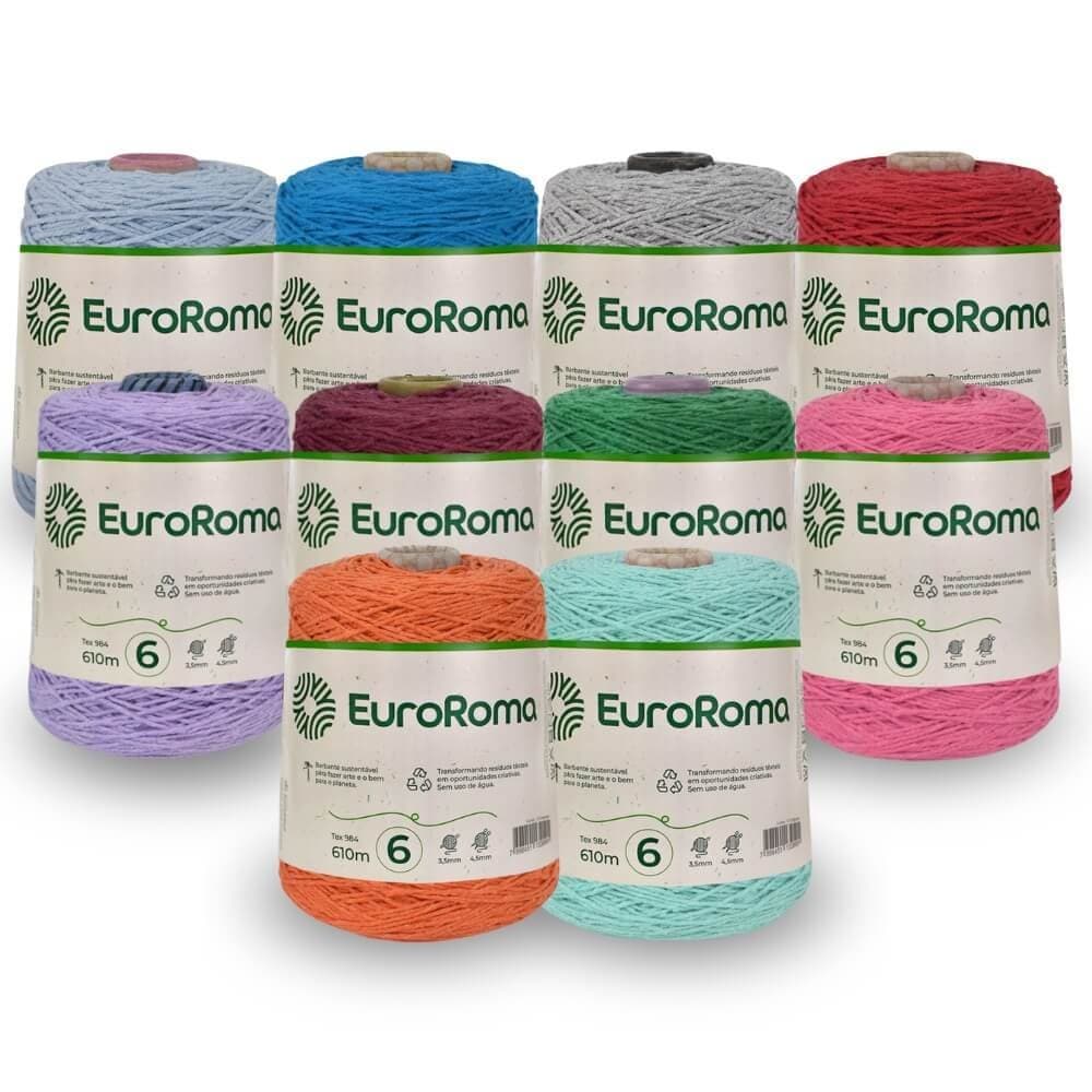 Kit 10 Unidades Barbante EuroRoma Fio N6 600g para Crochê - ESCOLHA SUA COR