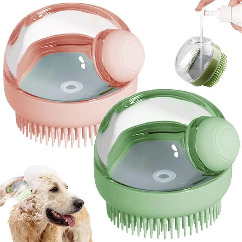Escova de Banho de Silicone para Pet Dispensador de Shampoo com Reservatório Botão Único Massagem Suave Reutilizável par