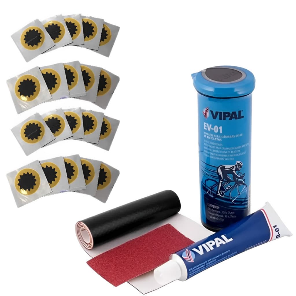 Kit Remendo Bike Pneu de Moto de Bicicleta Vipal + 20 Remendos Estrela 30mm Vipal Reparo Pneu Moto