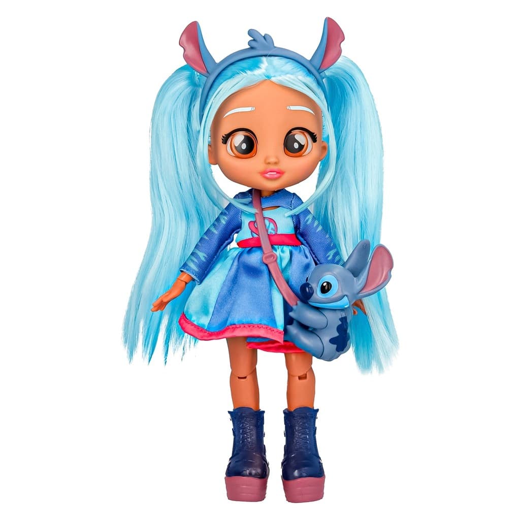 Boneca Cry Babies BFF Stitch Boneca 20cm Com Tiara Bolsa Vestido Articulada - Multikids