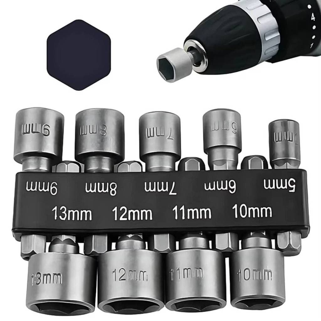 Jogo Soquetes Bits Sextavado Profissional Kit 9 Peças Aço 1/4 Furadeira Parafusadeira Compativel Makita