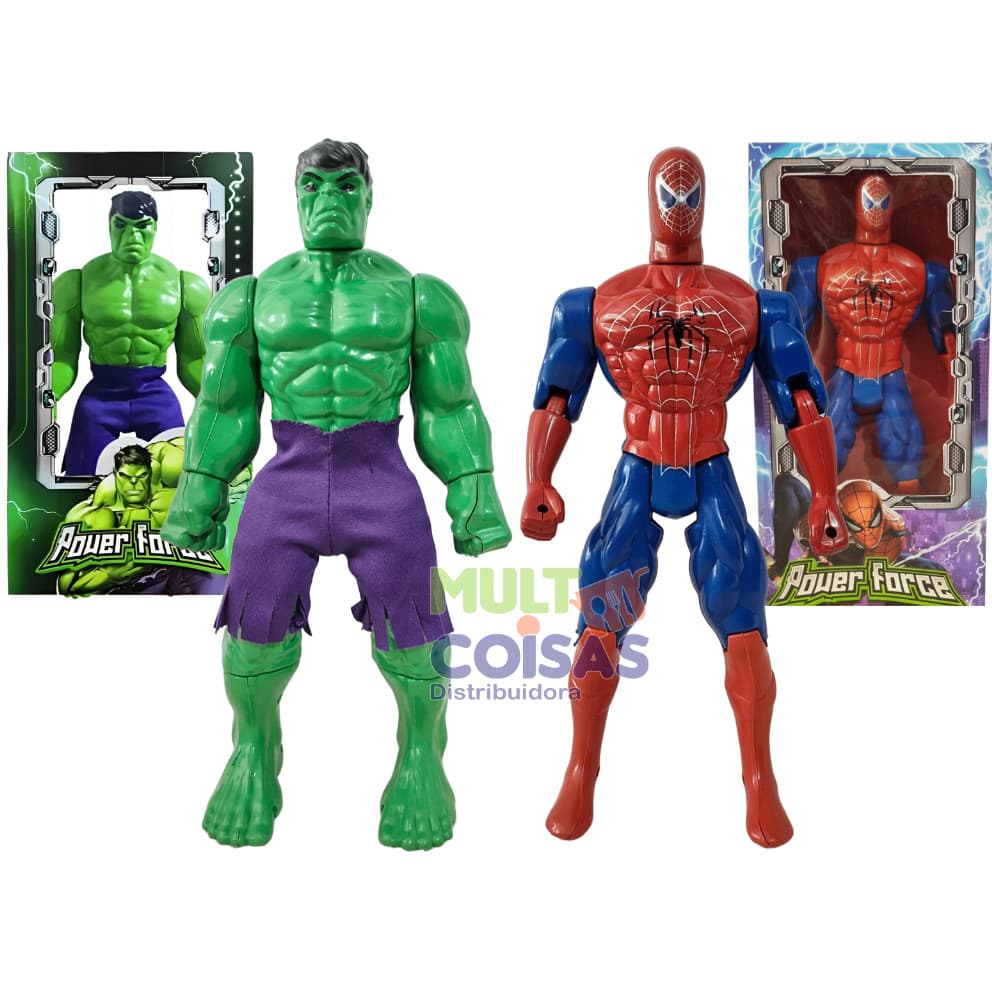 Kit 2 Bonecos Vingadores Homem Aranha e Hulk Grandes Articulados