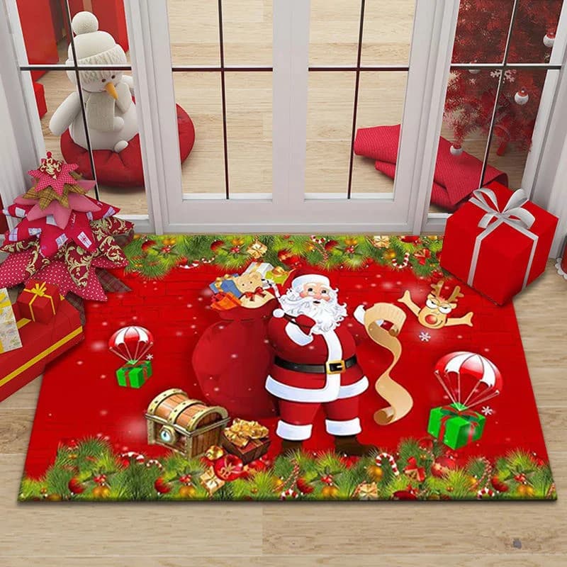 Tapete de Entrada de Casa com Tema de Papai Noel para o Natal, Tapete Antiderrapante para Corredor, Quarto, Sala de Esta