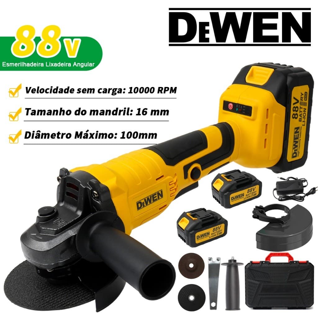 Esmerilhadeira Lixadeira Angular 4 polegadas Brushless 10000rpm 2 Bateria de lítio 88V 2 lâminas de serra lixadeira