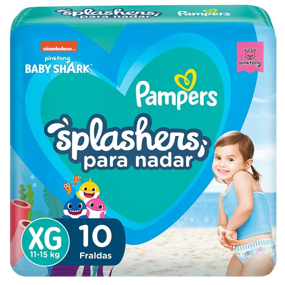 Fralda para Água Pampers Baby Shark Splashers XG com 10un