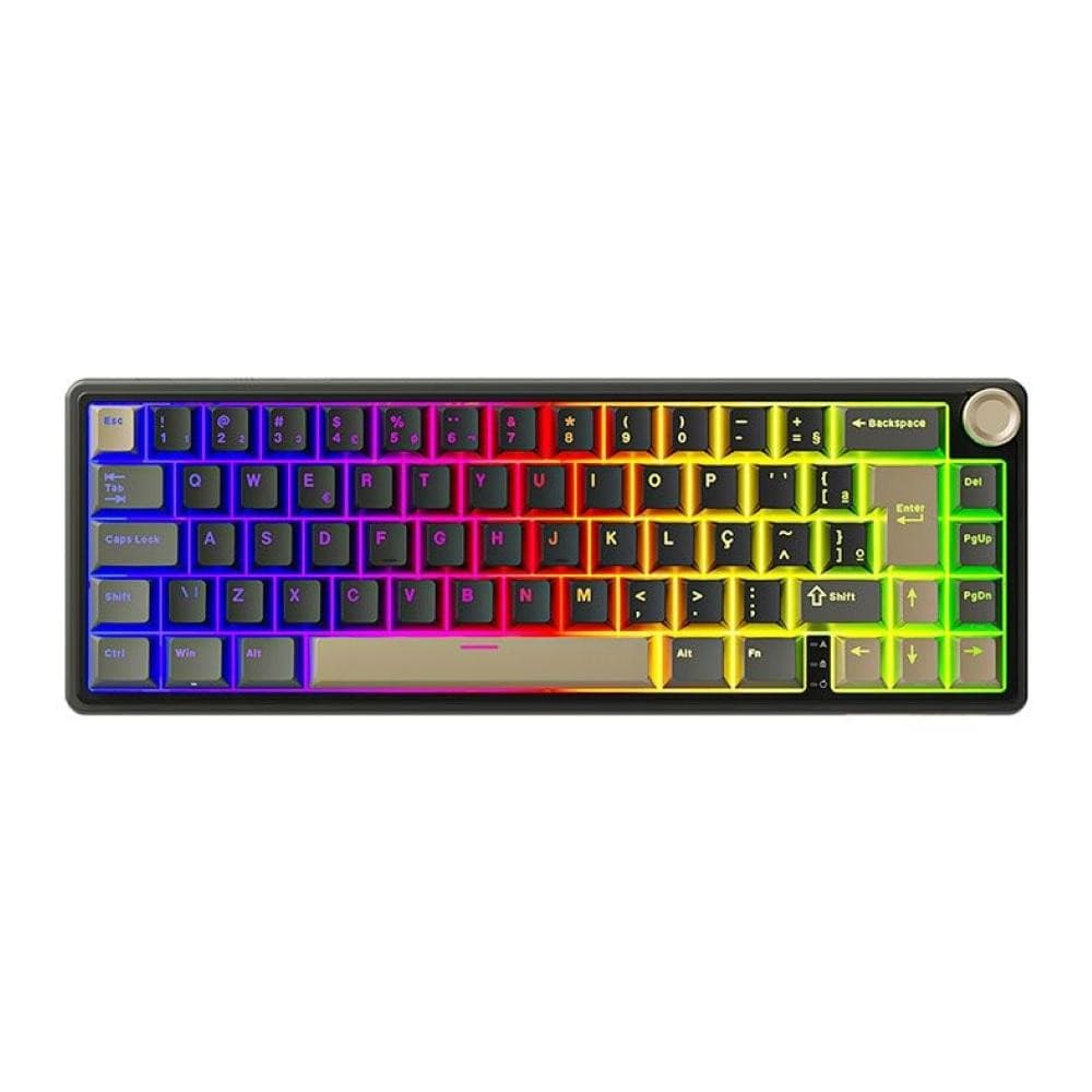 Teclado Mecanico Gamer Royal Kludge RKR65, RGB, ABNT2, Switch Brown, Preto e Dourado,RKR65-PT-BW-POR