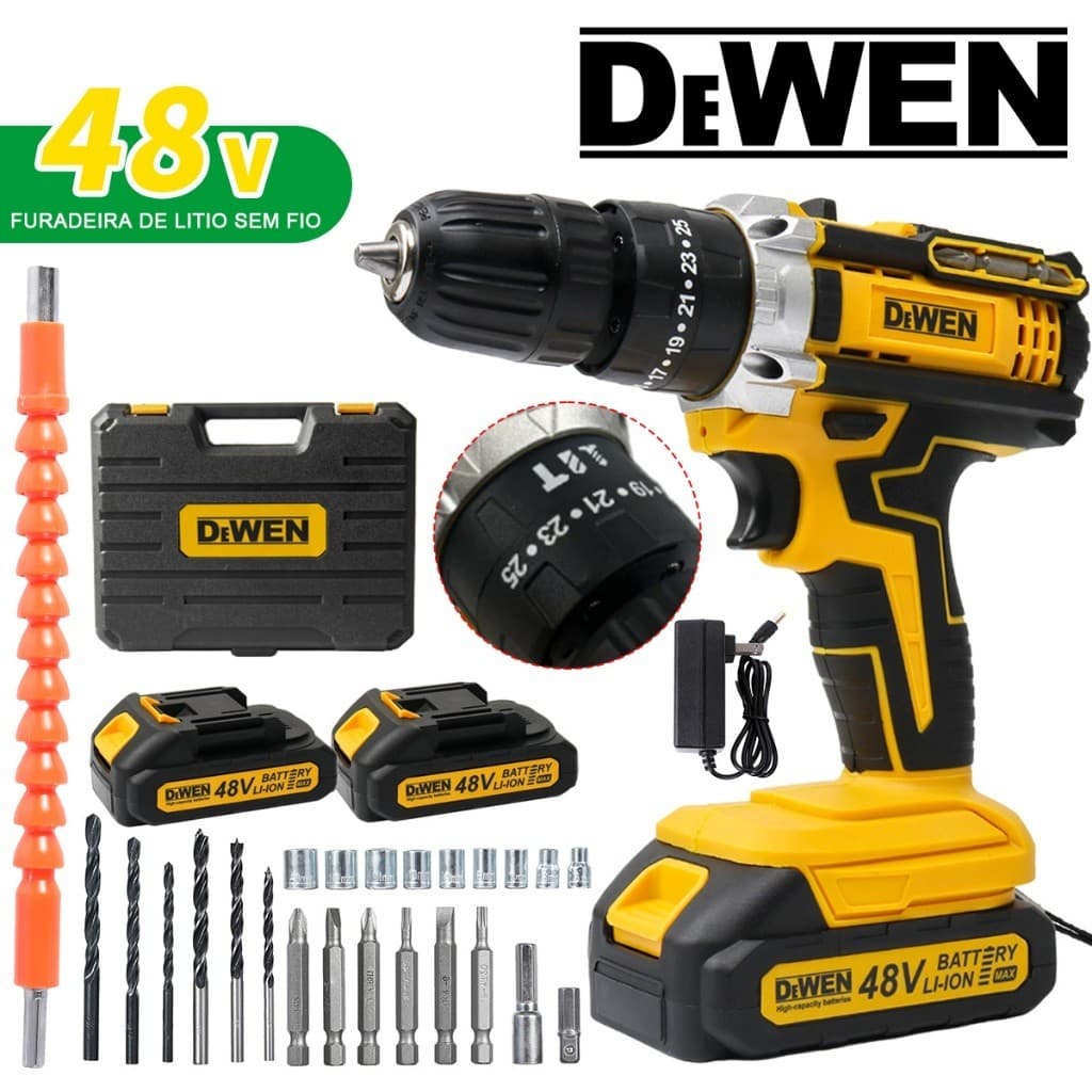 Furadeira/Parafusadeira 48V 2 Baterias Com Maleta e Acessórios 28pcs Completo (110V/220V)