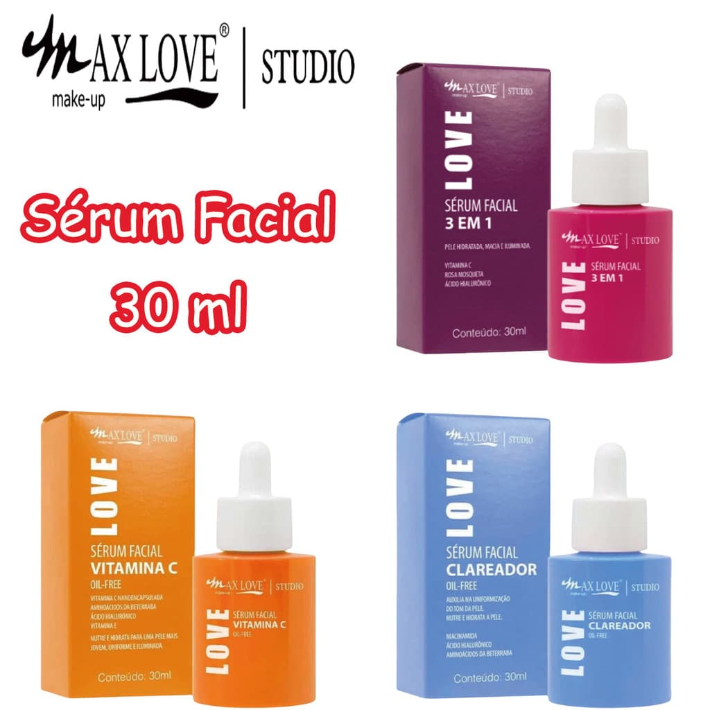 Sérum Facial Max Love 30ml | Clareador, Vitamina C ou 3 em 1 | Hidratação, Uniformização e Glow Natural
