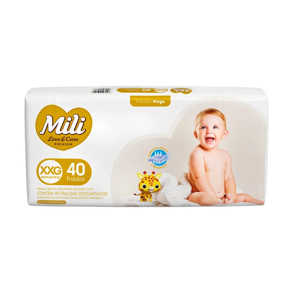 Fraldas Descartáveis Mili Love Care Premium Mega c/ 40 unidades - Tam XXG - Fralda Bebê
